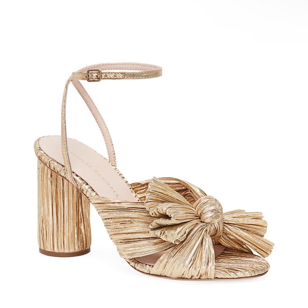 Loeffler Randall Camellia Knotted Lamé Sandals - Size 6.5 - NWOT